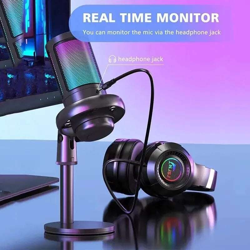 🎙️ Microfone USB Profissional para PC Streaming Jogos YouTube Vídeo Canto Gravação PS4 RGB Anti-Respingo